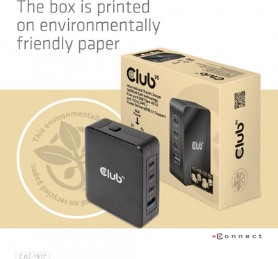 Karikues udhëtimi Club 3D GaN3 3C1A, 140W, 3x USB C 1x USB A, i zi