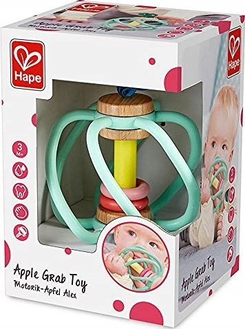 Lodër për bebe Hape Apple Grab Toy, dru edhe silikon, me unaza, me shumë ngjyra