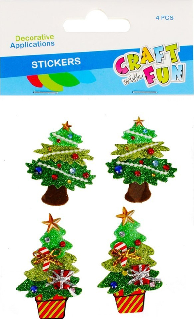 Sticker-a zbukurues Craft with Fun, pemë Krishtlindjesh, eva, 4 copë, shumëngjyrësh