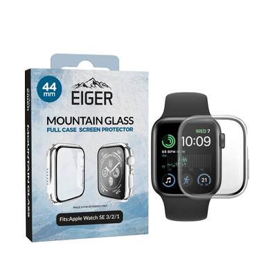 Këse mbrojtëse Eiger Mountain Glass për Apple Watch SE 3 2 1, 44mm, xham i plotë, transparente