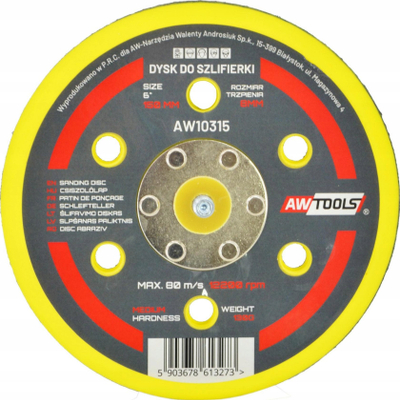 Disk mbështetës sliferi AWTOOLS AW10315, 150mm, bosht 8mm, i verdhë