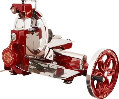 Makinë prerëse Berkel Volano B114, teh 319mm, manuale, e kuqe me të artë