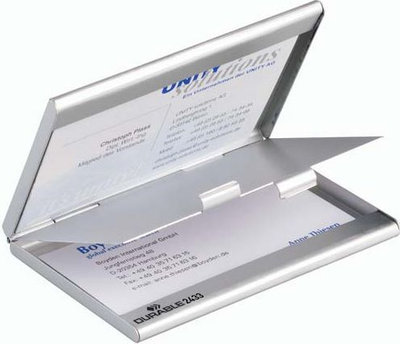 Kuti kartvizitash Durable 2433, alumin, ngjyrë argjendi