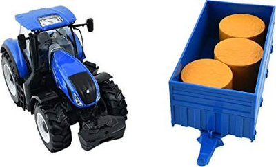 Играчка трактор Bburago New Holland T7040, размер 1:32, со приколка, сина