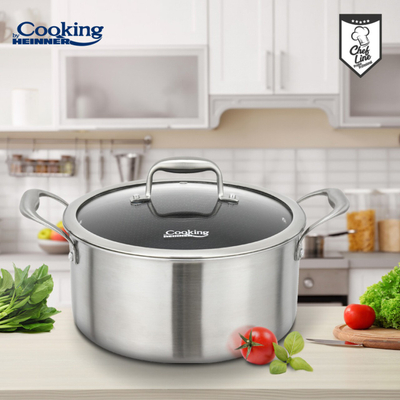 Tenxhere me kapak Heinner Titanium Cooking, 7L, 28x13cm, çelik inox, argjend