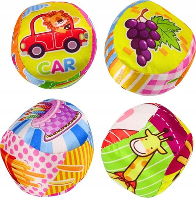 Set topash lodër edukative Soft Balls, 4 copë, me rrotullinë, shumëngjyrëshe