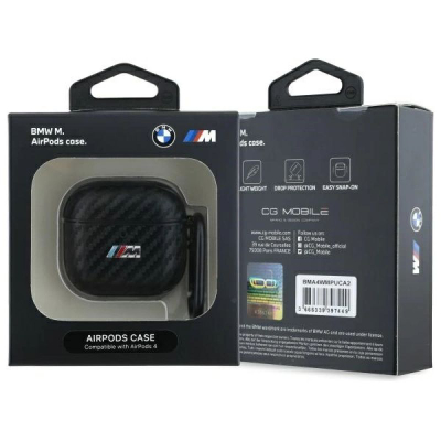 Mbulesë BMW PU Carbon M Collection për AirPods 4, me karabinë, e zezë