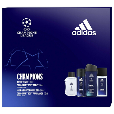 Set Adidas UEFA Champions League Edition - krem pas rrojes 100 ml + xhel dushi 250 ml + deodorant 150 ml & 75 ml
