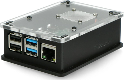 Kuti akrilike PiHut TPH-001 me ventilator 5V për Raspberry Pi, e zezë