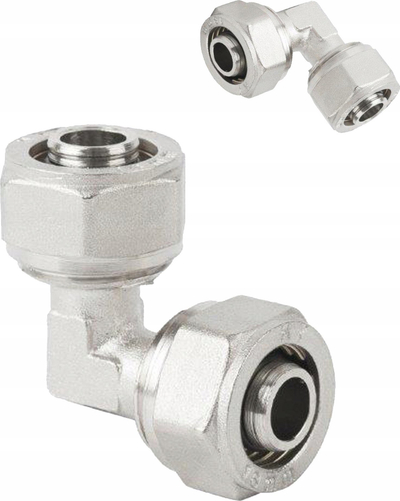 Lidhës këndor PEX-PEX, 90°, 32x32 mm, ngjyrë argjendi