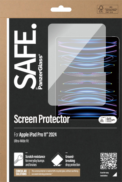 Mbrojtës ekrani PanzerGlass SAFE, për iPad Pro 11" 2024, xham i fortë, shumë i kthjellët