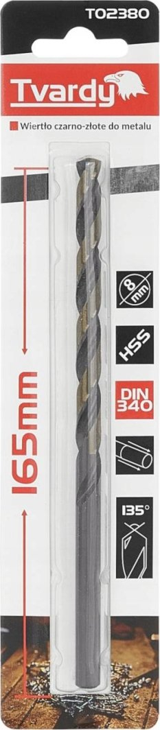 Freza metalike Tvardy Drill HSS M2, 8.0mm, 165mm, e zezë ari
