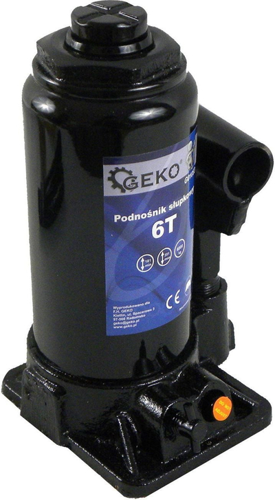 Gato hidraulik GEKO G01053, 6T, lartësi ngritjeje 188–360 mm, i zi