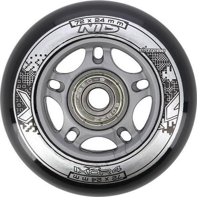 Goma për trotinet NILS Extreme 82A, PU 72x24mm, 4 copë + 8 kushineta (Abec-9 Krom), të zeza / hirta