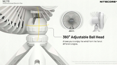 Ventilator multifunksional Nitecore NEF10 me llampë LED, kokë që kthen 360°, gri e errët