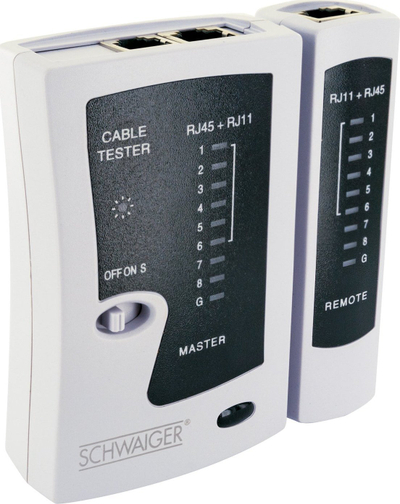 Testues kabllosh rrjeti Schwaiger NWM1 531, RJ45 RJ11, i zi me të bardhë