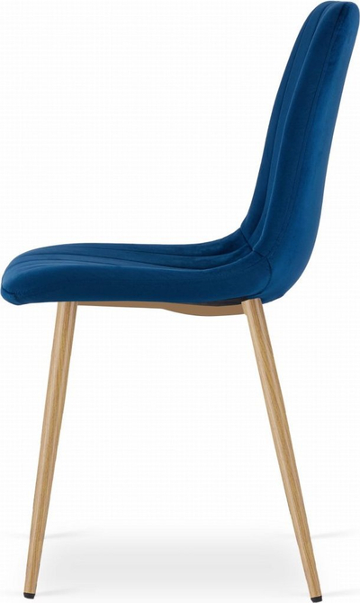 Karrige OSKAR LAVA, kadife navy blue, këmbë ngjyrë druri