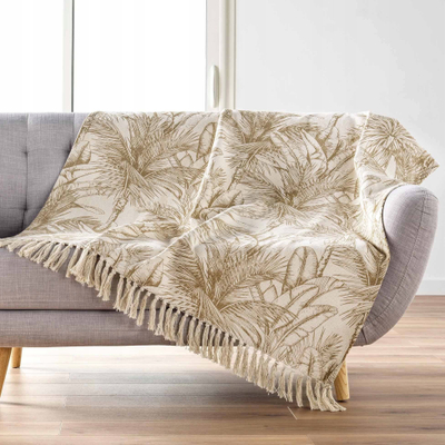 Batanije dekorative palm tree print fringed throw, 150x125 cm, pambuk poliester, beige