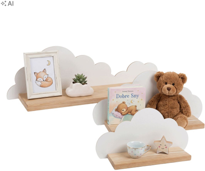 Rafte muri për fëmijë Little Tikes Cloud, set 3 copë, dru, të bardha