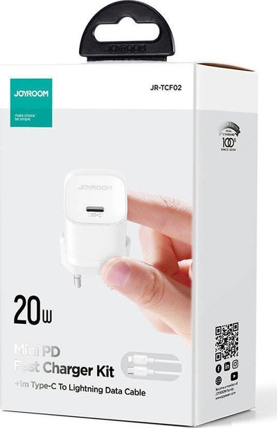 Karikues USB-C Joyroom JR-TCF02, 20W PD, me kabllo 1m, i bardhë