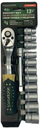 Set veglash Rockforce 13 pjesë, çelës me klik 3/8", gypa 8-19mm, argjendtë