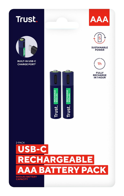 Bateri rikarikueshme Trust 25585 AAA, 500mAh, USB-C, blu