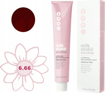 Ngjyrë flokësh Milk Shake Smoothies, pa amoniak, gjysmë-permanente, 6.666RR Dark Intense Red Blonde, 100ml