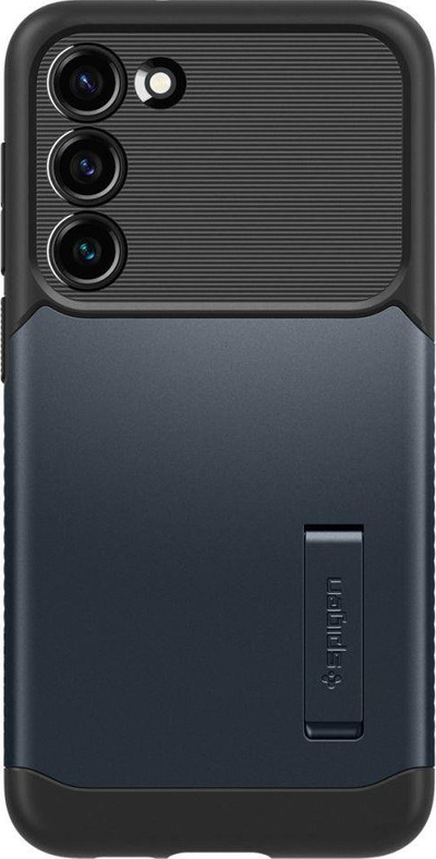 Kllëf telefoni Spigen Slim Armor për Samsung Galaxy S23 Plus, me këmbë mbajtëse, Metal Slate