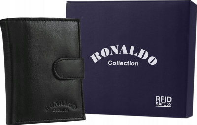 Portofol lëkure Ronaldo Collection, vertikal, RFID, ngjyrë e zezë