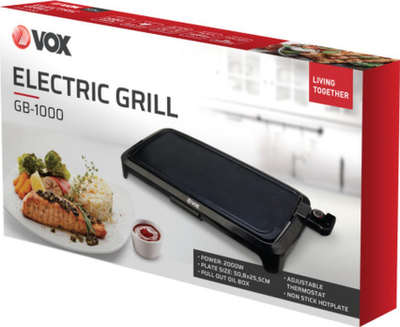 Grill elektrik VOX GB1000, sipërfaqe grilimi kompakte, i zi