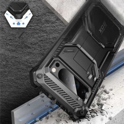 Kapak telefoni Supcase I-Blason Armorbox për Google Pixel 9 Pro XL, mbrojtëse dy-pjesëshe me stand, ngjyrë e zezë