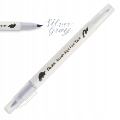 Сет стилолапси четка Pentel Sesw30C, две врвови, сребрено сива