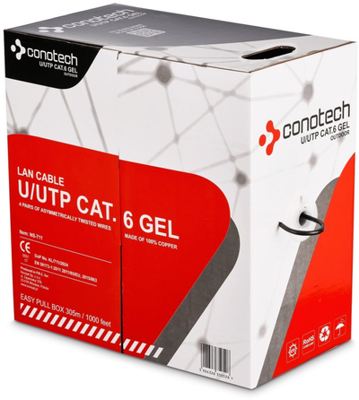 Kabëll rrjeti Conotech LAN UTP CAT6 Outdoor, 305m, bakër, i zi