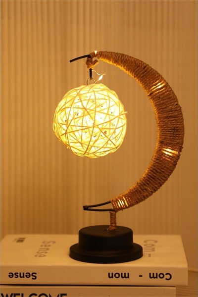 Lampë nate OEM Art Deco Crescent Ball, LED, me bateri, natur