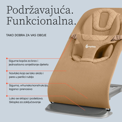 Ulëse luhatëse për bebe Ergobaby Evolve 3 në 1, ergonomike, e palosshme, ngjyrë krem