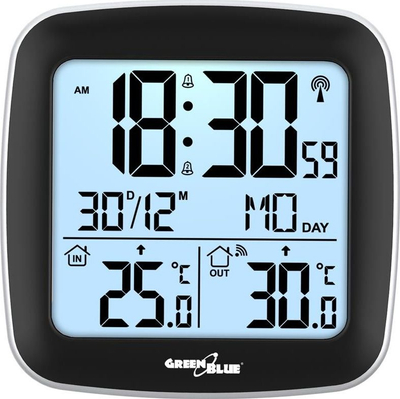 Stacion moti GreenBlue GB542, sensor i jashtëm pa tela, orë radio DCF, i zi