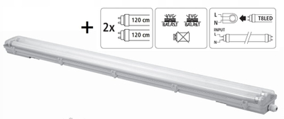 Panel ndriçimi LED Heda HDL236KOM, 2xT8 18W, 120cm IP65, gri