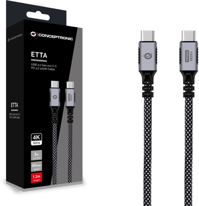 Kabllo USB Conceptronic USB C në USB C, USB 3.2 Gen 2x2, 100W PD, 1.2m