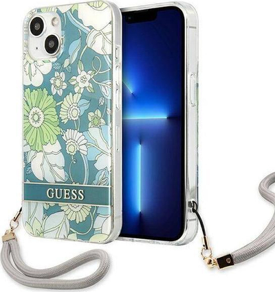 Husë Guess GUHCP13SHFLSN për iPhone 13 mini, TPU, me rrip, e gjelbër me lule