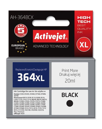 Ngjyrë për printer Activejet AH-364BCX (zëvendësim për HP 364XL CN684EE), 20 ml, e zezë