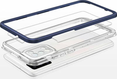 Mbulesë telefoni Hurtel Clear 3in1 për Samsung Galaxy A03s, xhel, kornizë blu, transparente