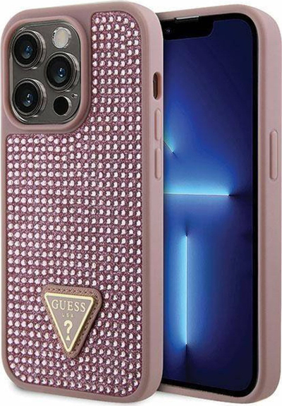 Husë telefoni Guess GUHCP14LHDGTPP për iPhone 14 Pro, hardcase me rhinestone, rozë