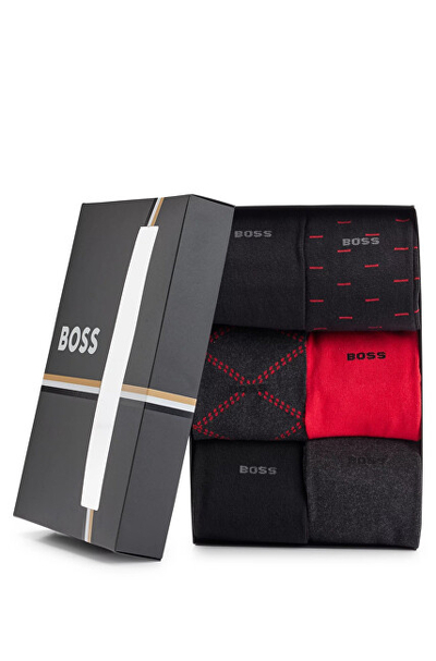 Çorape për meshkuj Hugo Boss, 6 palë, të zeza/kuqe