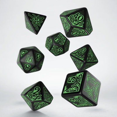 Set kubësh hedhës Call of Cthulhu Q-Workshop 7th edition, 7 copë, të gjelbër/ të zinj