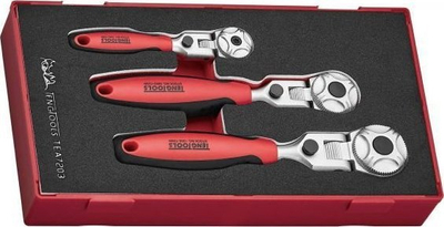 Set çelësa racë Teng Tools TEA7203, 3 copë, 1/4" 3/8" 1/2", me kokë fleksibile