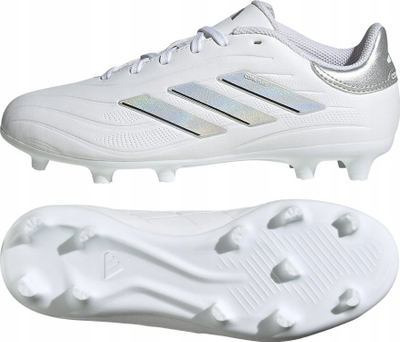 Këpucë futbolli Adidas Copa Pure II League, fëmijë, fushë natyrale, të bardha me argjend
