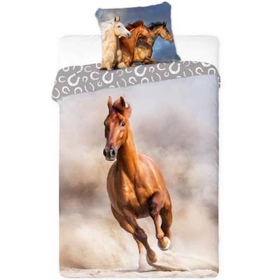 Set çarçafësh Bed Linen Horses, 140x200cm, pambuk, gri