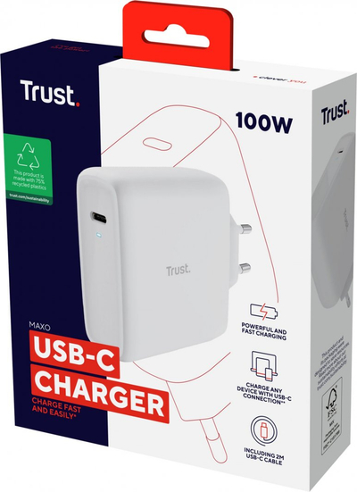 Karikues muri Trust MAXO, USB C, 100W, i bardhë