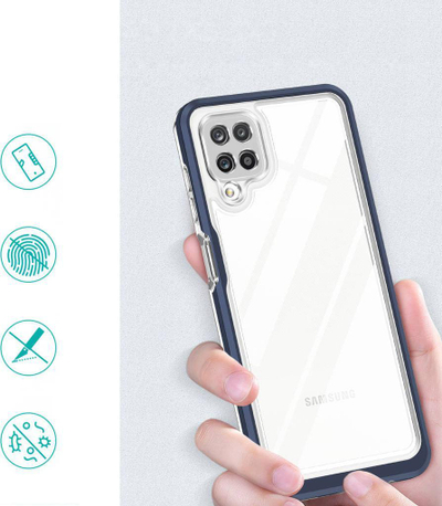 Kapak telefoni Hurtel Clear 3n1 për Samsung Galaxy A22 4G, xhel TPU, transparent me kornizë blu