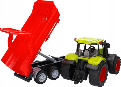 Lodër traktor me rimorkio Macyszyn Toys, rimorkio që ngrihet, plastikë, jeshile me të kuqe
